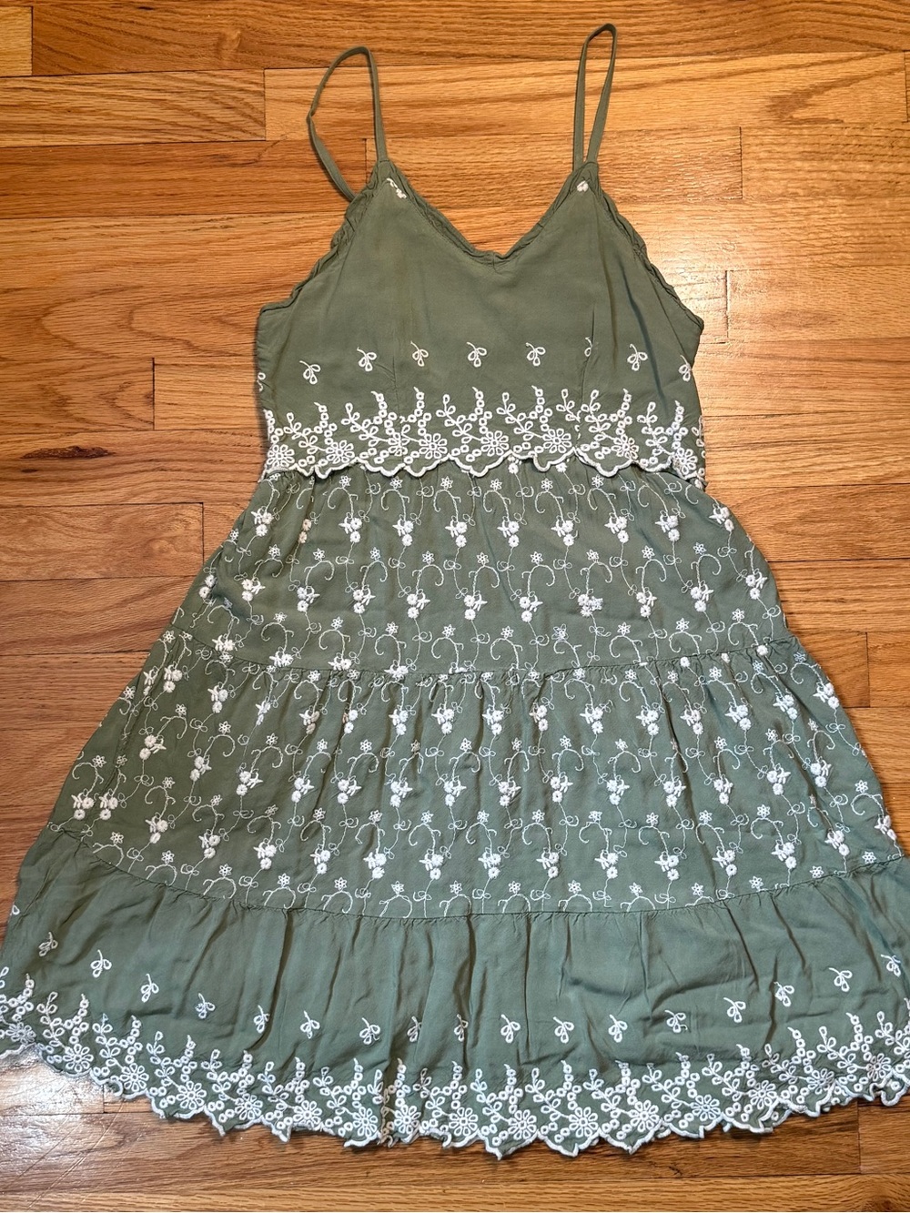 Jessica Simpson Olive Green Embroidered Sundress with Lace Trim Youth: XL